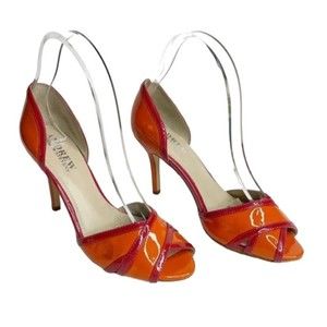 Women D Orsay  Orange Patent Leather Heels Sz 7 1/2 M Andrew Stevens